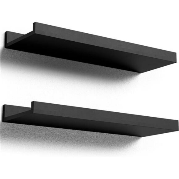 Black Floating Wall Shelves Set of 2 Picture Ledge Shelf for Room Decor - Picture 1 of 7